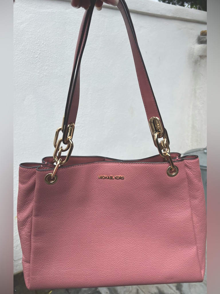 Michael Kors Tricia Large Pink Pebbled Leather Tote With Gold Hardware